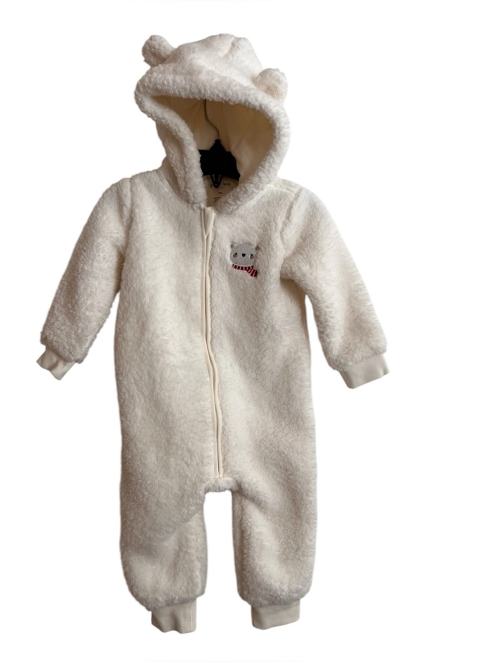 Petit Lem Cozy White Fleece Hooded One-Piece for Kids